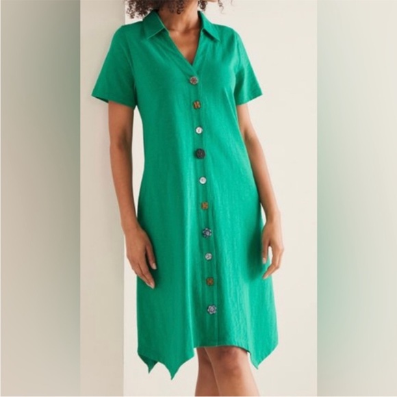 Soft Surroundings Danielle Button Dress Parakeet Green Beachy NWT Coastal Small - Picture 1 of 10